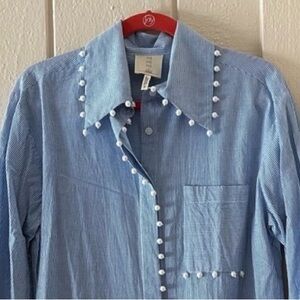 Anthro Pearl Trim Striped Tunic Shirt | Anthropologie Collab | Statement Collar